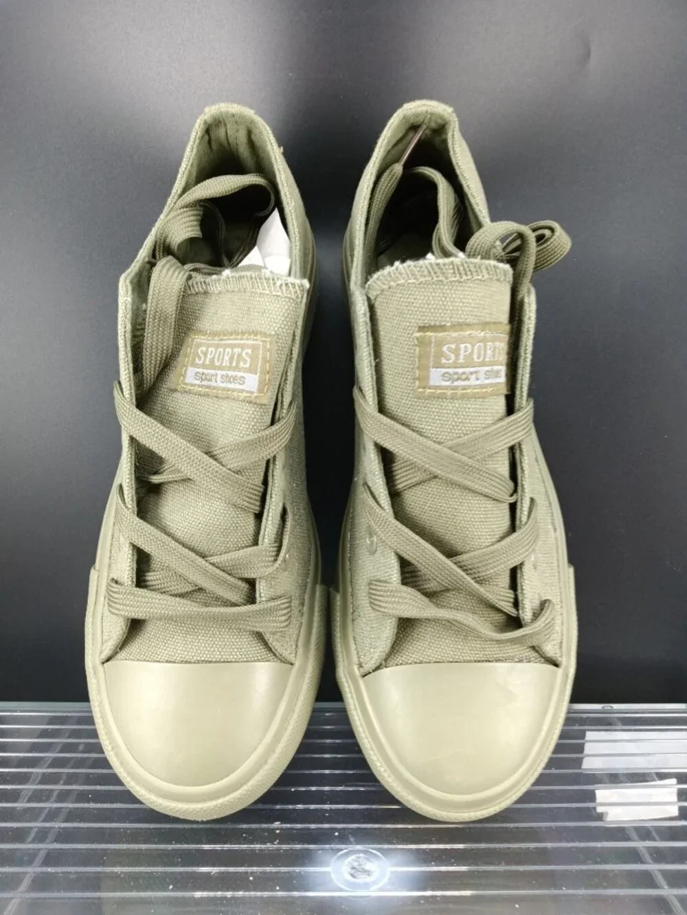 Canvas Low-Top Sneakers In Khaki Green Casual Lace-Up Style